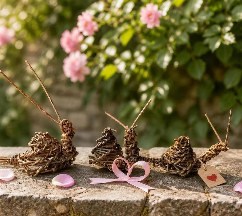 Three willow snails on an old stone garden wall with a pink ribbon
